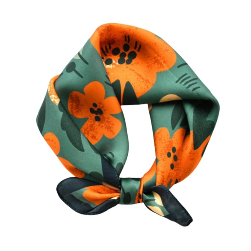 Foulard carré orange floral en soie pour sublimer vos coiffures et tenues d'été