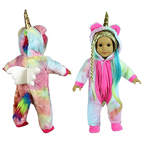 Fairy Wings Cute 18 inch Doll Clothes and Accessories Unicorn Doll Costume Onesie Pajamas Suitable for 18 inch American Girl Doll (Pastel)