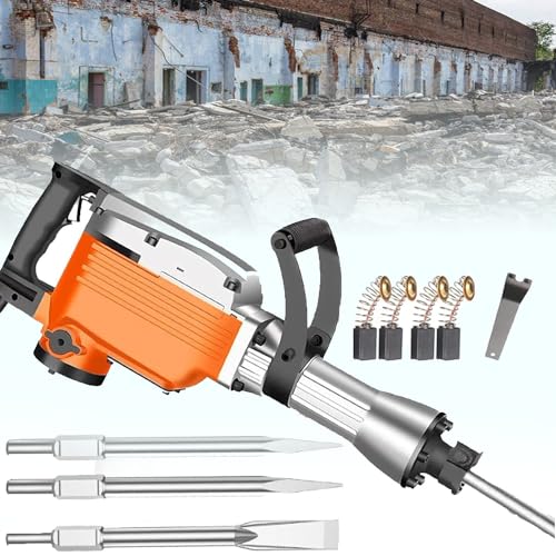 Martillo eléctrico de demolición, martillo neumático resistente con 2 cinceles para romper y astillar hormigón, ideal para aplicaciones pesadas y trabajos de demolición