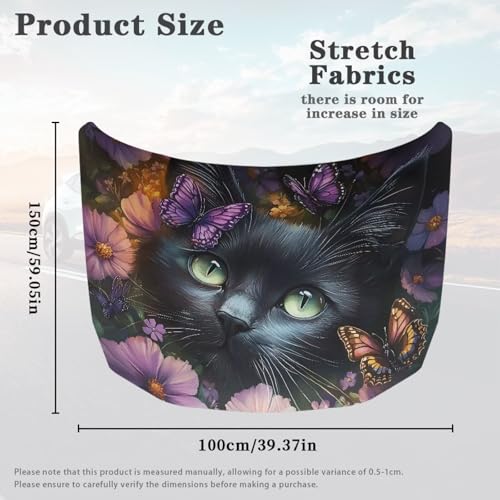 Image of Car Hood Cover Protector,Dust-Proof Soft Comfortable Print Hood Covers for Cars,Universal Accessories for Decoration Black Cat Butterfly Pattern Design