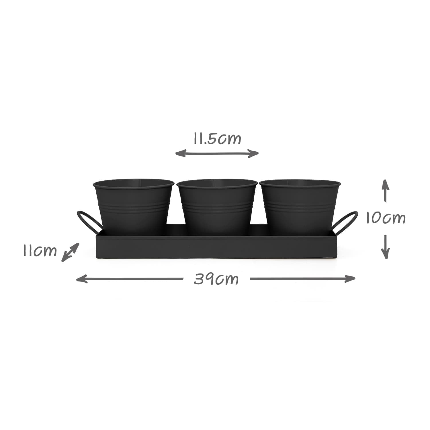 CKB LTD Zestaw 3 metalowych doniczek na zioła z tacą ociekową, tradycyjny parapet wewnętrzny, kolorowe pudełko na rośliny do kuchni, do uprawy własnych ziół do gotowania (czarne)