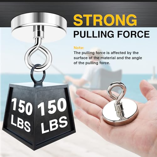 Image of DIYMAG Neodymium Fishing Magnets, 150lbs Pulling Force Rare Earth Magnet with Countersunk Hole Eyebolt Diameter 1.42Inch (36mm) for Retrieving in River an Magnetic Fishing