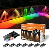 8 Pack Color Change Solar Fence Lights Outdoor for Deck, Railing, Stair, Retaining Wall, Waterproof Led Accent RGB Lamp Decorative Lighting with Spot Len for Patio, House, Pool Cage, Garden, Yard