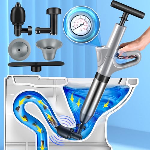 High Pressure Toilet Plunger Heavy Duty Toilet Auger Air Drains Blaster Powerful Air Plunger Sink Plungers with Visual Barometer Drain Clog Remover for Bathroom Floor Drain Clogged Kitchen Pipe
