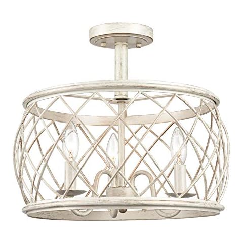 DANSEER Farmhouse 3-Light Drum Semi Flush Mount Ceiling Light Metal Shade Antique White Cover