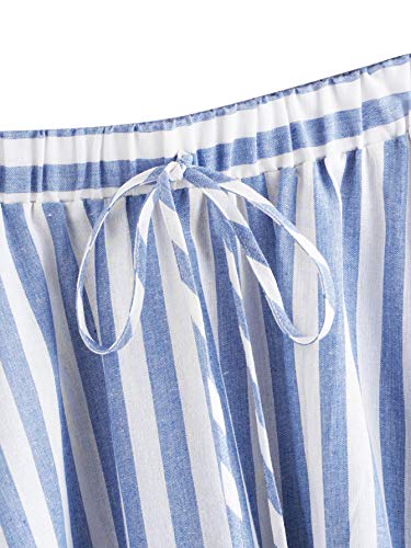 Sweatyrocks Women's Casual High Waist Pleated A-Line Midi Skirt With Pocket Blue White L #TOP3