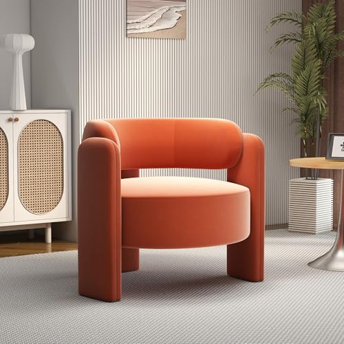 NOBPEINT Mid Century Modern Accent Barrel Chair, Round Upholstered Leisure Armchair with Open Back, for Living Room Bedroom Apartment, Orange