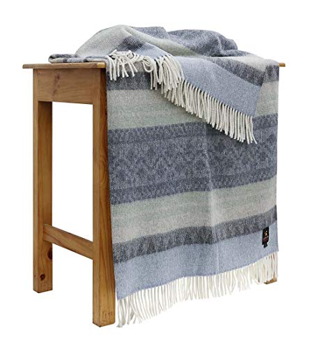 Special Alpaca Wool Cherokee Style Blanket Throw - Warm And Soft (Combination 24 (Ivory/Gray/Blue)) #TOP1
