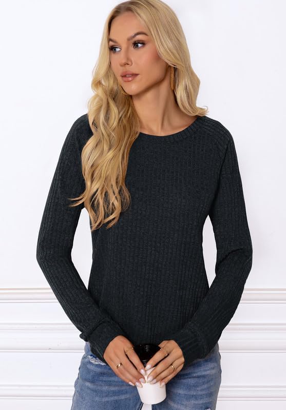 Spring Lightweight Sweatshirts for Women Long Sleeve Fashion Trendy Blouses Woman Basic Tunics Sweater Dressy Casual 2025 Dark Grey M - Image 2