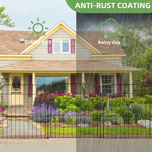 5 Panels No Dig Decorative Garden Fence for Yard, 24 in(H) x 10 ft(L) Rustproof Metal Wire Fence Border with Patio Temporary Ground Stakes, Animal Barrier Fencing for Dog and Small Pets