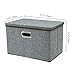 Zonyon Large Storage Box, 17.7’’ Sturdy&Strong Collapsible Fabric Storage Bin Container Basket Home Cube Organizer with Removable Lid for Bedroom,Closet,Shelves,Office,Grey
