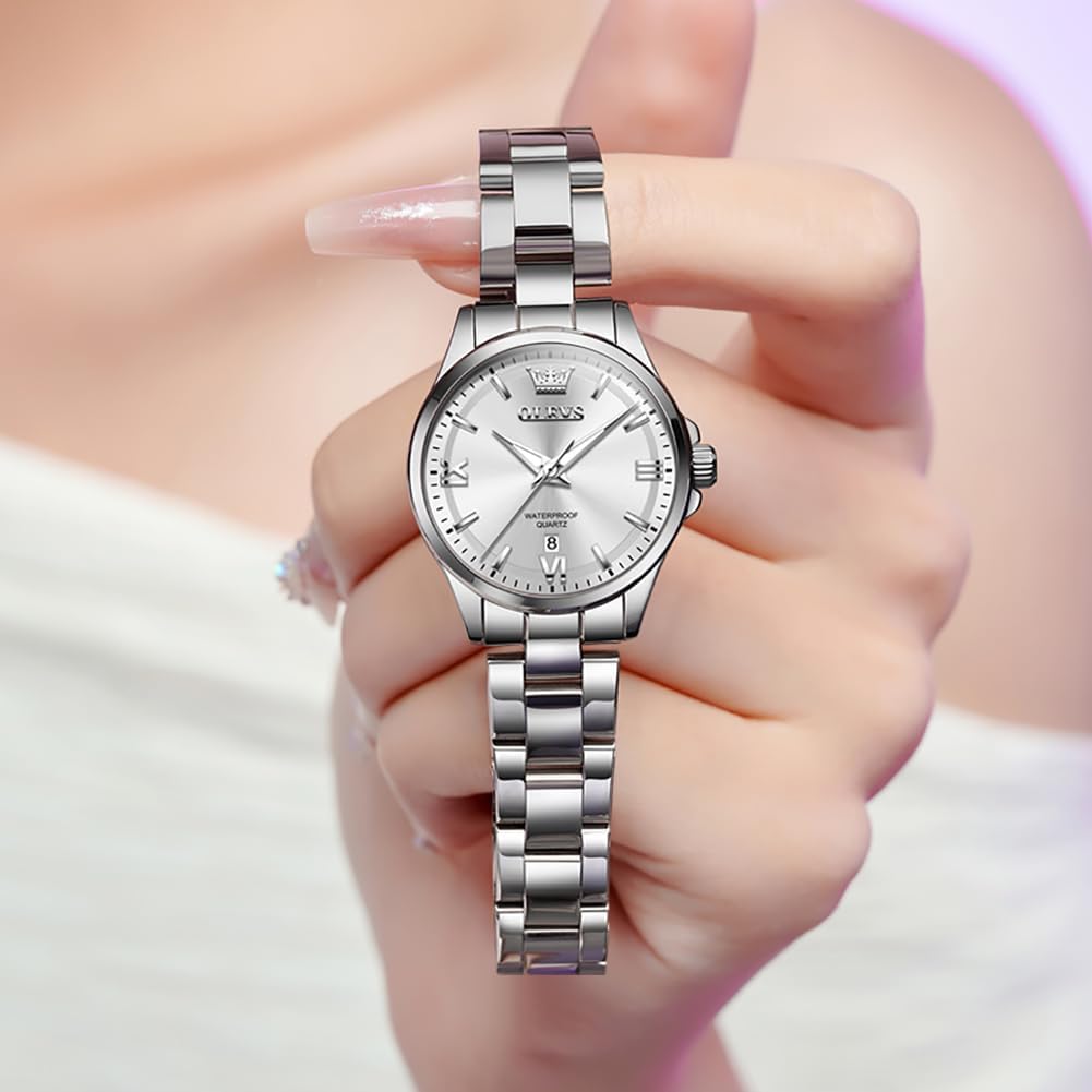 OLEVS Gold Watches for Women Classic Stainless Steel Waterproof Womens Wrist Watch Small Face Ladies Watches with Day Date Analog Quartz Dress Women's Watch Casual Gold Silver Black Dial Female Watch - Image 5