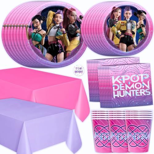 KPop Demon Hunters Birthday Decorations | KPop Demon Hunters Plates and Napkins Cups Tablecloths | Officially Licensed