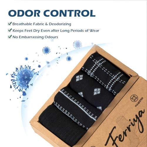 4 Pairs Men's Patterned Socks with Seamless Toe, Moisture Wicking Black Work Socks, Ideal for Business Occasions3