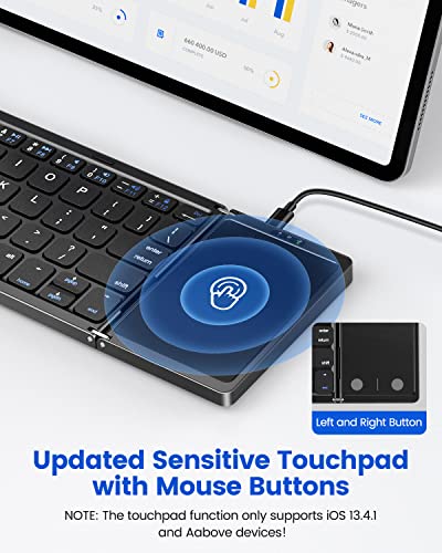 Erkovia Foldable Bluetooth Keyboard With Touchpad, Rechargeable Wireless Portable Keyboard, Dual-Mode Bluetooth/Usb Wired Pocket-Sized Travel Keyboard For Ios, Android, Windows, Mac Os #TOP2