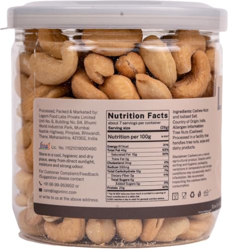 Image of Lagom Roasted Salted Cashew Nuts 200g | Lightly Salted Kaju, Dry Roasted | Small Batch Roasted, Crunchy & Flavorful | No Preservatives | Vegan, Gluten Free, Non-GMO