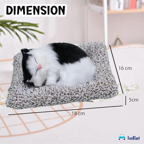 Image of FunBlast Cute Sleeping Cat Plush Toy with Meow Sound, Gift for Kids, Toy Accessories for Car Dashboard (White Black)