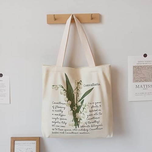 Floral Canvas Tote Bag Botanical Shopping Bag Aesthetic Flower Tote Bag Canvas Grocery Bag For Women Trendy Tote #TOP2