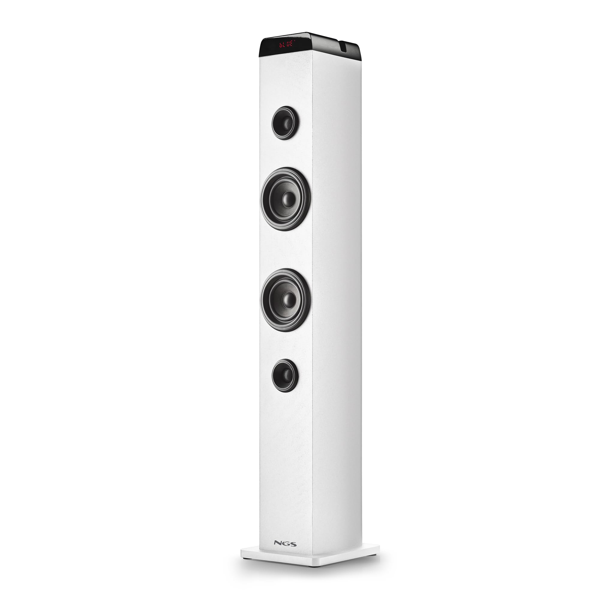 NGS Sky Charm Pro White - Tour de Son 50 W avec Bluetooth 5.4, Entrée Optique, USB, Entrée auxiliaire, Radio FM, Fonction de Diffusion, Entrée Microphone Karaoké, Télécommande, Blanche