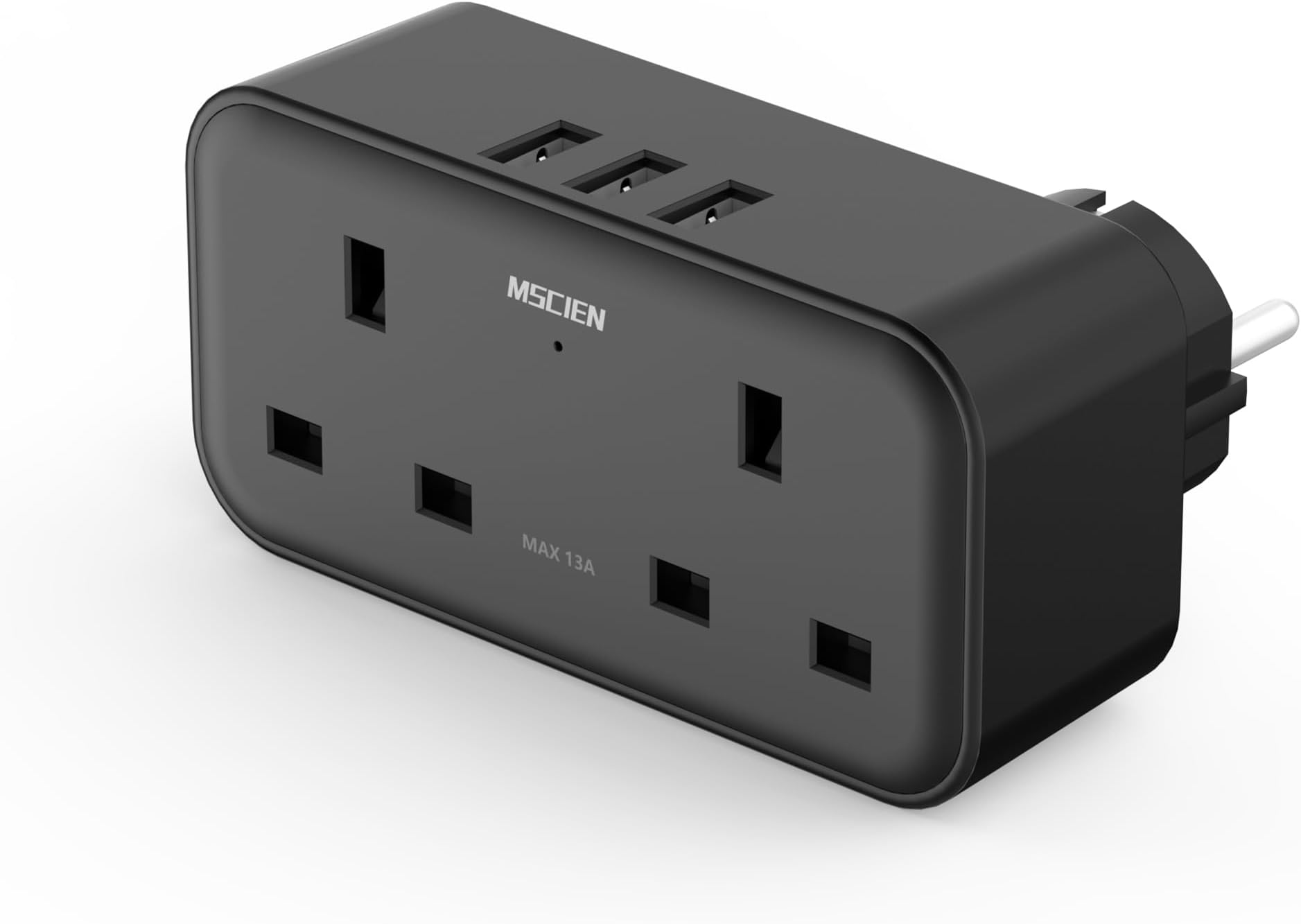 UK to European Plug Adapter with 3 USB, Travel Adapter Plug UK to EU Europe, Black Type E/F Plug Adaptor with Dual 2 Pin Socket, Euro Schuko Grounded Charger for Germany France Spain Turkey Greece