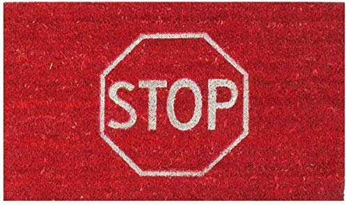 LOVETRENDS Coir Door Mat Highly Absorbent – 70 cm x 40 cm Decorative Red Door Mat with PVC Back (Stop Sign)