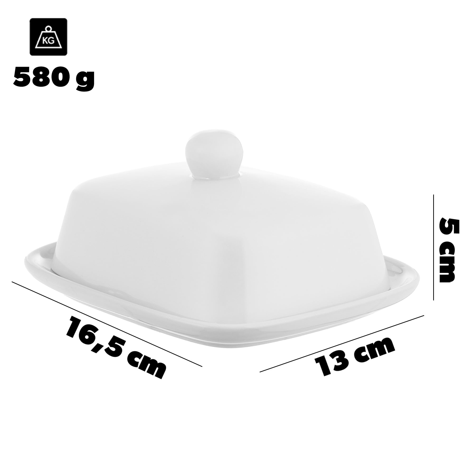 KADAX Maselniczka z porcelany, 16,5 x 13 x 5 cm, biała miska na masło z pokrywką i uchwytem, puszka do przechowywania 250 g masła, pojemnik na masło (biała)