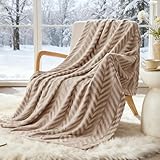 Whale Flotilla Flannel Fleece Throw Blanket for Couch Sofa Bed, Lightweight Breathable Soft Throws Plush Fluffy Chevron Design Decorative Blankets for All Season, 50x60 Inch, Champagne