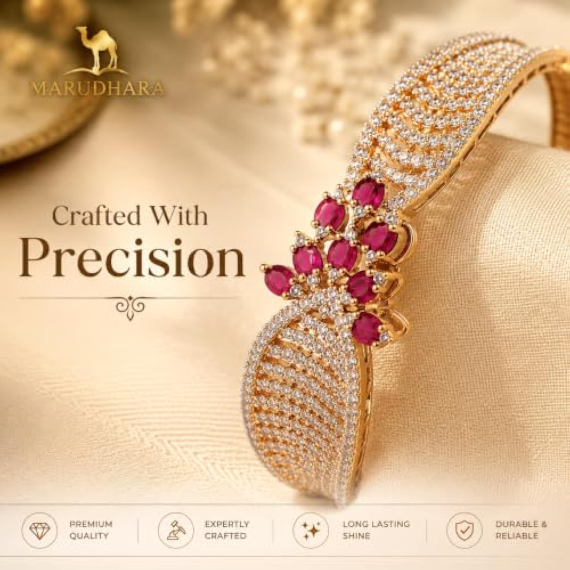 Women's Gold-Plated Bracelet with Ruby Centre Stone