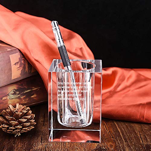Personalized Custom Pencil Holder Pen Holder Clear Crystal Glass DIY Photo Text Engraved Cup Perfect Gift for Teacher Students Businessman Office Worker