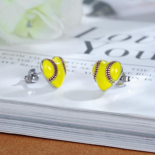 925 Sterling Silver Heart Softball Volleyball Earrings Stud Hypoallergenic Softball Mom Jewelry Gifts for Women Player Lover3