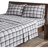 Woolrich Flannel 100% Cotton Sheet Set Warm Soft Bed Sheets with 14' Elastic Pocket, Cabin Lifestyle, Cold Season Cozy Bedding Set, Matching Pillow Case, Queen, Grey Plaid, 4 Piece