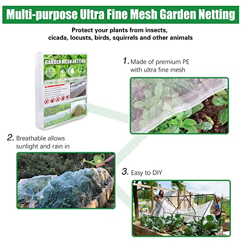 Snugniture Garden Netting 10X33Ft Ultra Fine Mesh Mosquito Netting Plant Covers, White Bird Netting Barrier Greenhouse Row Cover Protect Fruits Flower Vegetables From Birds Deer & Squirrels #TOP4