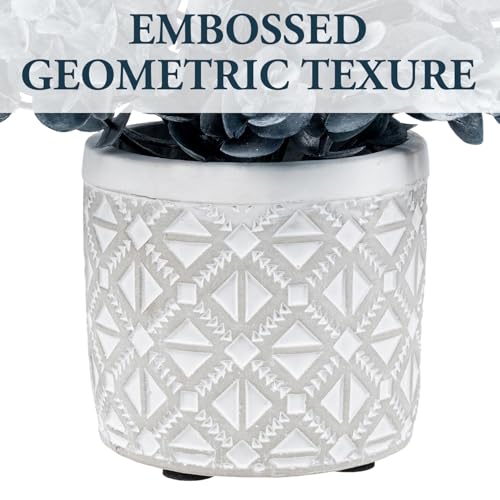 MyGift Artificial Eucalyptus Plant in Modern Gray Concrete Pots with Geometric Embossed Pattern (1, Blue) - Image 3