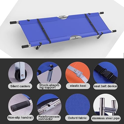 Barella Pieghevole Portatile in Acciaio Inox, tavola spinale Blu per Il trasferimento di pazienti in situazioni di Emergenza, Attrezzatura Multifunzionale per Uso Domestico e all'aperto.