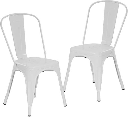 Juego de 2 sillas de comedor de metal, sillas apilables para interiores y exteriores, altura del asiento de 18 pulgadas y capacidad de 330 libras,