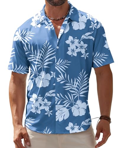 BOJIN Men's Hawaiian Wrinkle Free Short Sleeve Button Down Tropic...