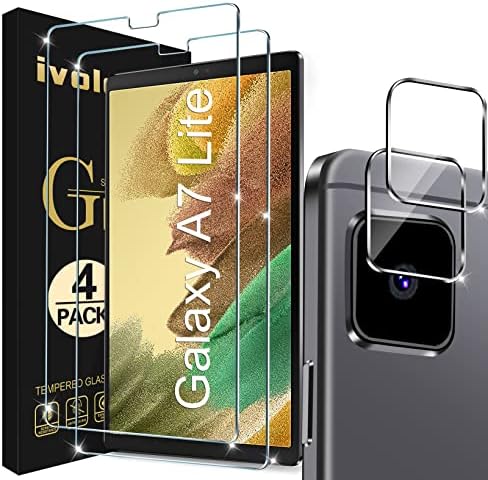 ivoler [4 Pack] (2 Pack) Screen Protector for Samsung Galaxy Tab A7 Lite 8.7inch (SM-T220 / T225) 2021 with 2 Pack Camera Lens Protector Tempered Glass, Scratch Resistant Anti-Fingerprints HD Clear