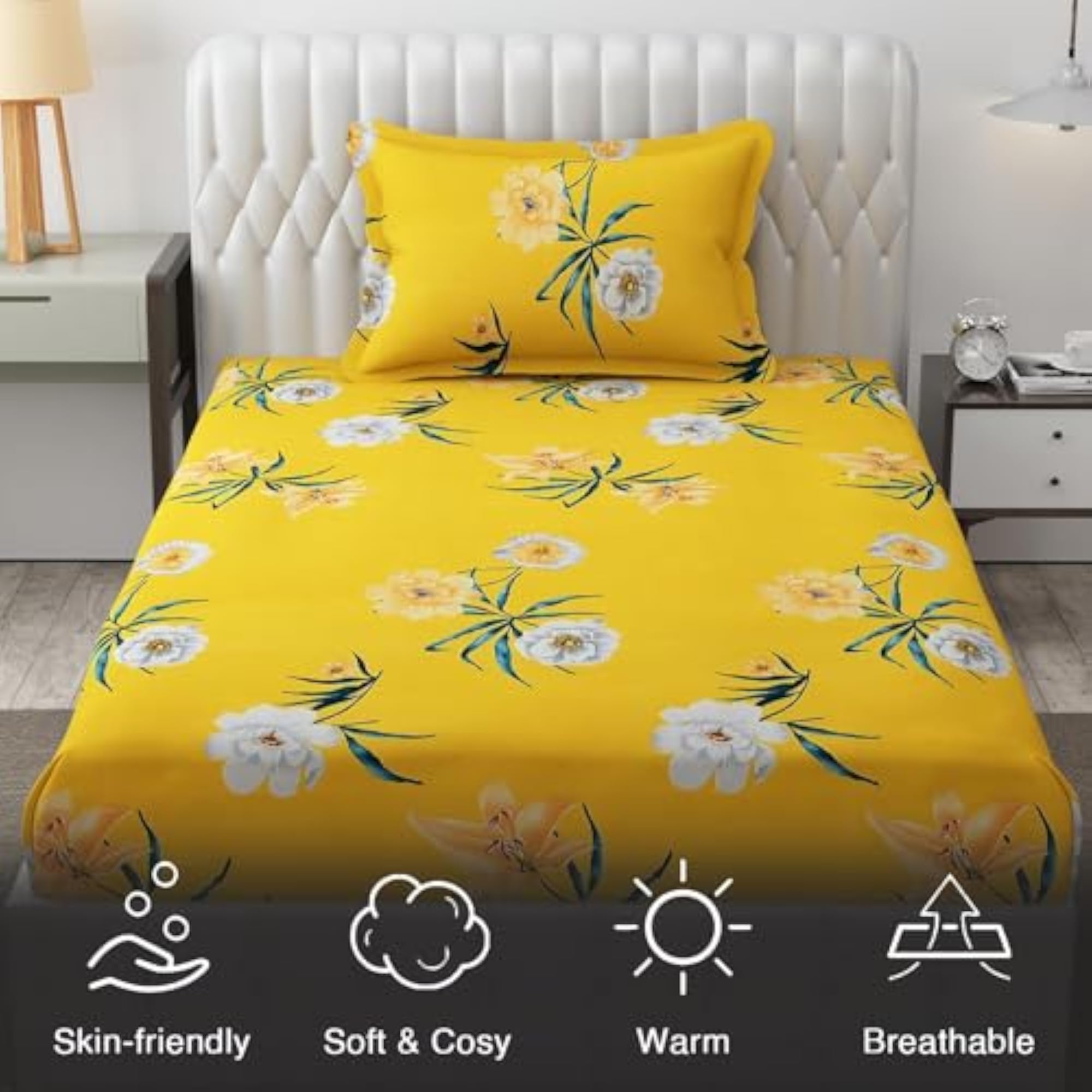 Cotton Bedsheet with Floral Print Pattern, Premium Feel