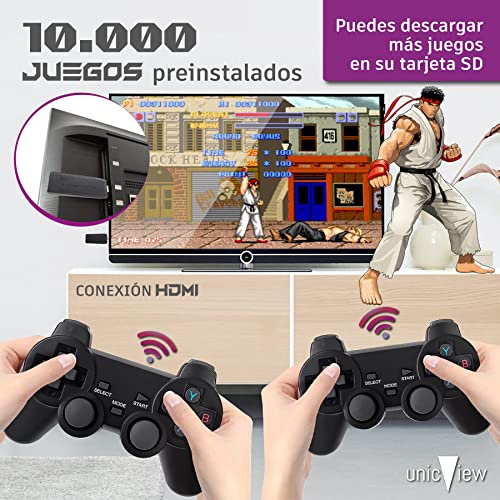 Unicview-Retro-Consola-Stick-Juegos-de-PS1GBASNESMDNeogeoMAME-Retro-TV-Dos-Gamepad-inalambricos-Guardado-de-Partida-Consola-de-Juegos-HDMI-Compatible-con-64-GB-10000-Juegos