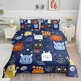 Smell Sunshine Kids Comforter Set Cute Monster Printed Pattern Bedding Set with 1 Comforter and 2 Pillowcases for Girls Boys Bedroom All Season(Cute Monster Full)