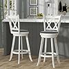 29 bar height swivel stools high back swivel barstools with upholstered seat solid wood footrest counter bar chairs for kitchen island pub antique white set of 2  urban country home decor