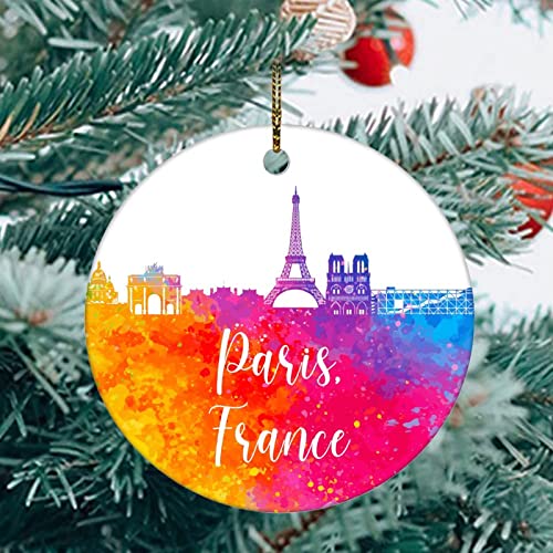 France-Paris Christmas Ornament Round Souvenir Collection Crafts Porcelain 3 Inch Hanging Tree Decoration, Cityscape Funny Commemorative Xmas Ornaments & Gift #TOP2