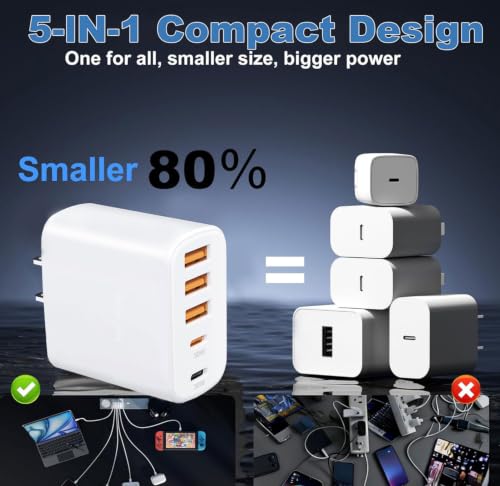 2-Pack 60W 5-Port（3A+2C Multi-Port Charging Station with Wall Plug. - image 4