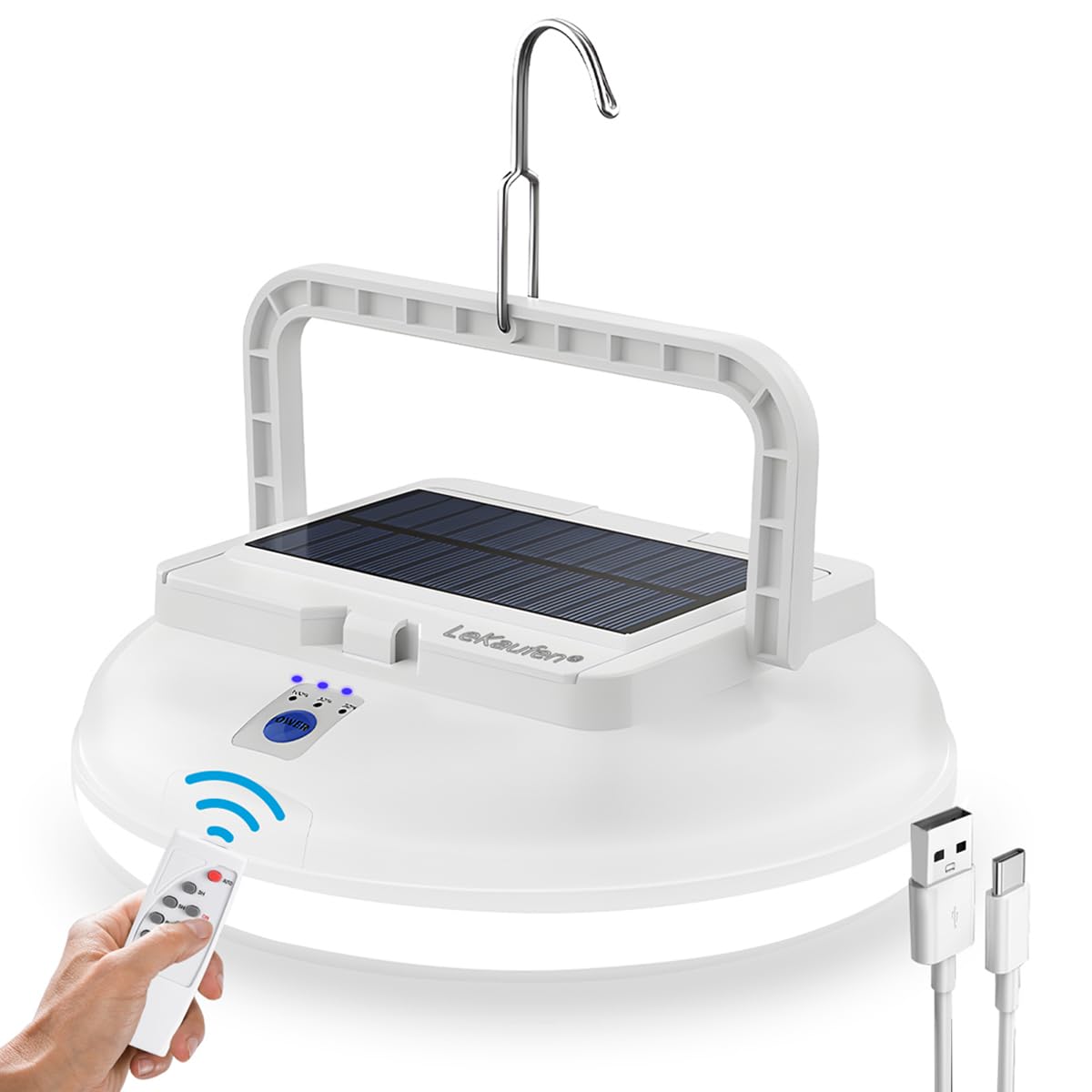 Luz solar USB de camping con control remoto, linterna portátil para camping, impermeable, lámpara de tienda de campaña al aire libre para camping, toldo, emergencia de huracanes, cortes de energía