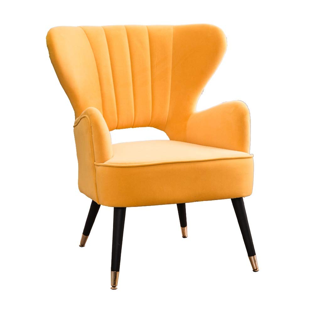 Axdwfd Leżak fotel wypoczynkowy, mini sofa pojedynczy worek do siedzenia krzesło miękki aksamitny fotel z solidnymi drewnianymi nóżkami nadaje się do salonu sypialni 73 x 65 x 93 cm (kolor: Żółty)