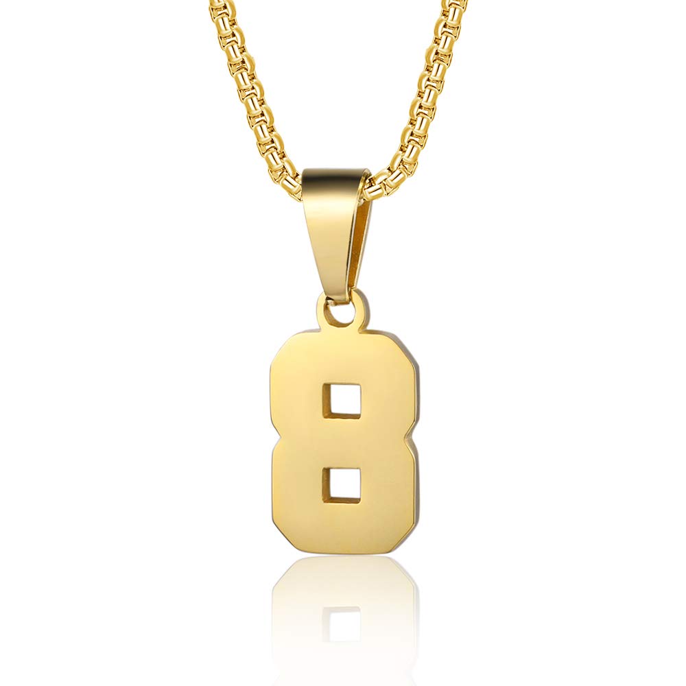 Number Necklaces Personalized Necklaces 18K Gold Plated Initial Number Pendant Stainless Steel Chain Sports Necklaces for Men Women