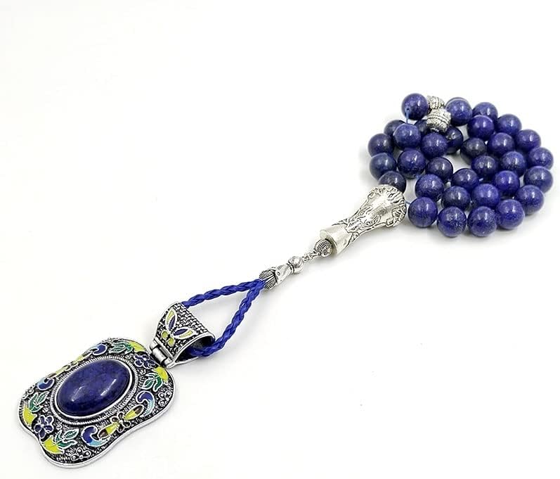 Miniatura 5 de Tasbih - Piedra de lapislázuli natural tamaño 0.472in con colgante de lapislázuli tibetano cuentas de oración musulmana (0.394in x 33 cuentas)