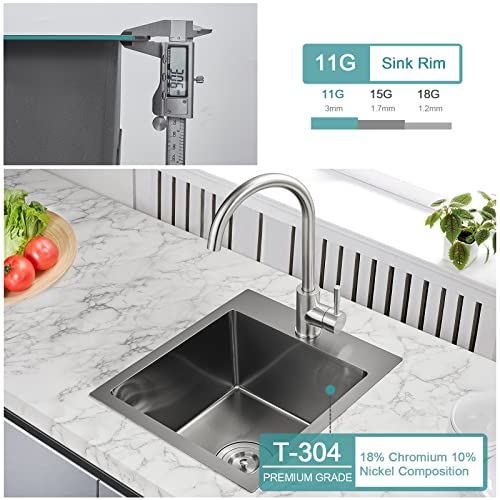 15 Inch Bar Sink, Kinkib Drop In Topmount Bar Sink Or Prep Kitchen Sink Black, Handmade Single Bowl T-304 Stainless Steel Small Overmount Kitchen Sink With Basket Strainer #TOP3