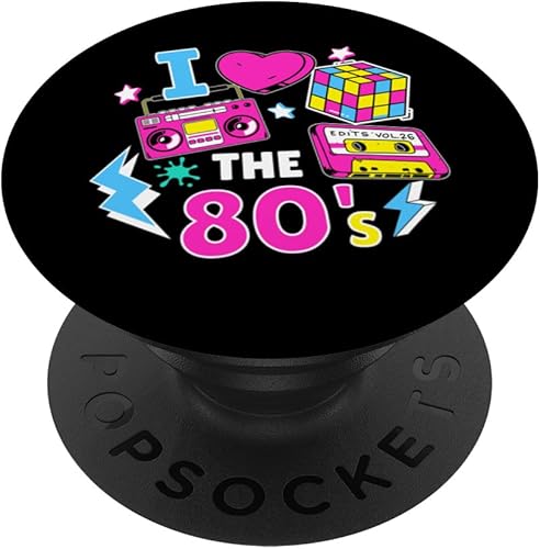 I Love the 80s Cassette Boombox Colorful Retro Design PopSockets Adhesive PopGrip