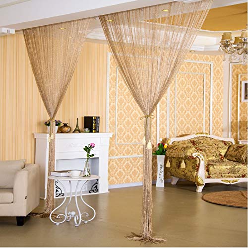 Fadengardinen Glänzende Quaste mit silberner Linie, Fadenvorhang, 300 x 290 cm, 100 200, modischer Volant, Wohnzimmerteiler, Hochzeit, DIY-Heimdekoration für Türrahmen(Blue,250x260cm)